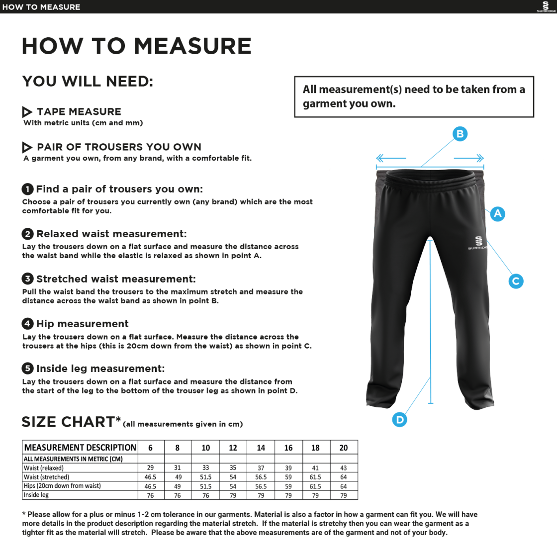 HOUGHTON MAIN CC Classic Tracksuit Pant 3/4 Zip Length Navy Female - Size Guide
