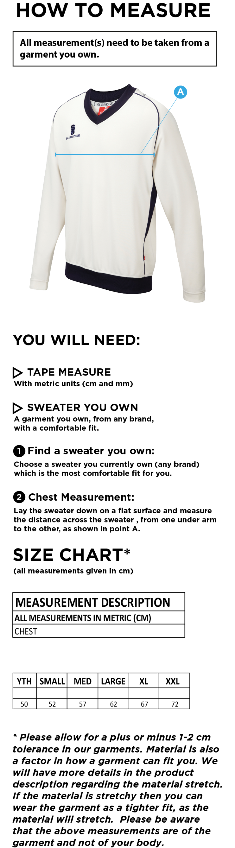Houghton Main CC - Long Sleeved Sweater - Size Guide