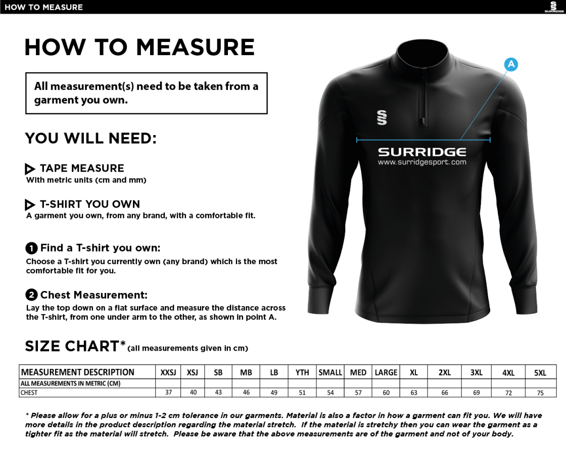 Houghton Main CC - Blade Performance Top - Size Guide