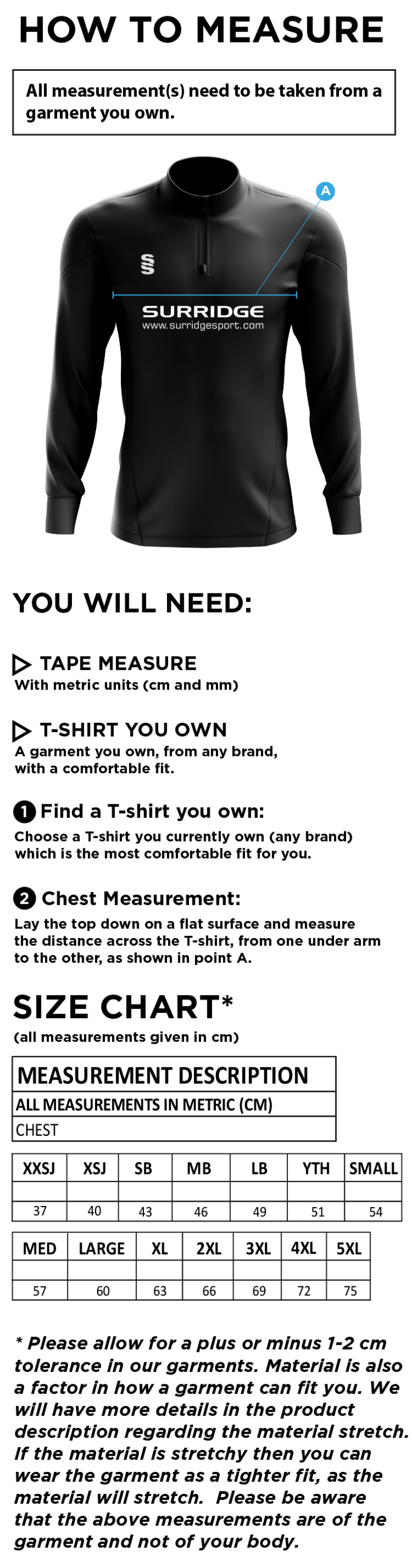 Houghton Main CC - Blade Performance Top - Size Guide