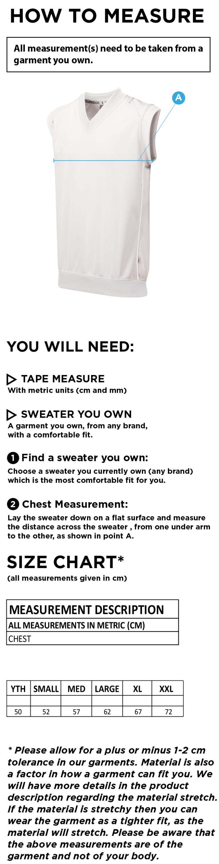 Houghton Main CC - Sleeveless Sweater - Size Guide
