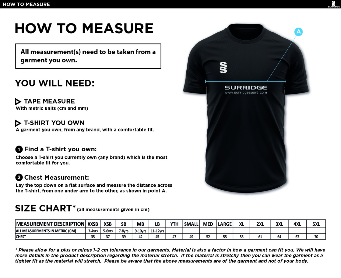 Houghton Main CC - Blade Training Tee - Size Guide
