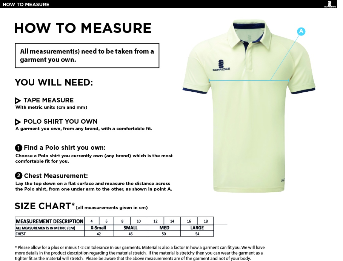 HOUGHTON MAIN CC Dual Cricket Shirt Short Sleeve Womens - Size Guide