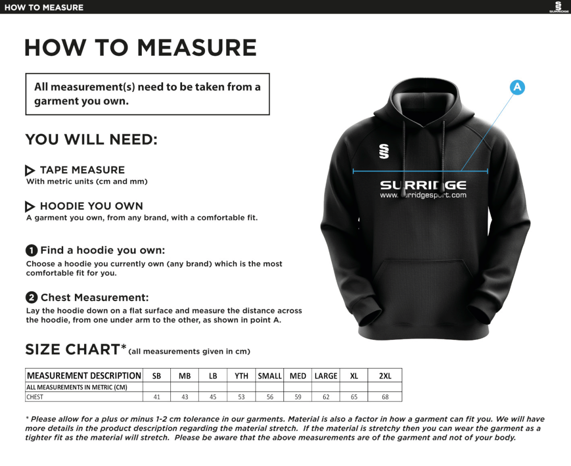 Houghton Main CC - Blade Hoodie - Size Guide