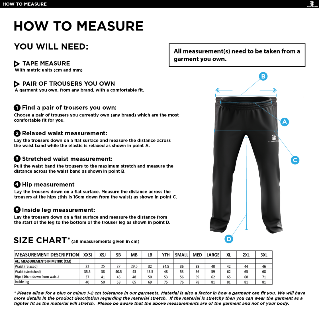 HOUGHTON MAIN CC Classic Tracksuit Pant 3/4 Zip Length Navy Mens - Size Guide