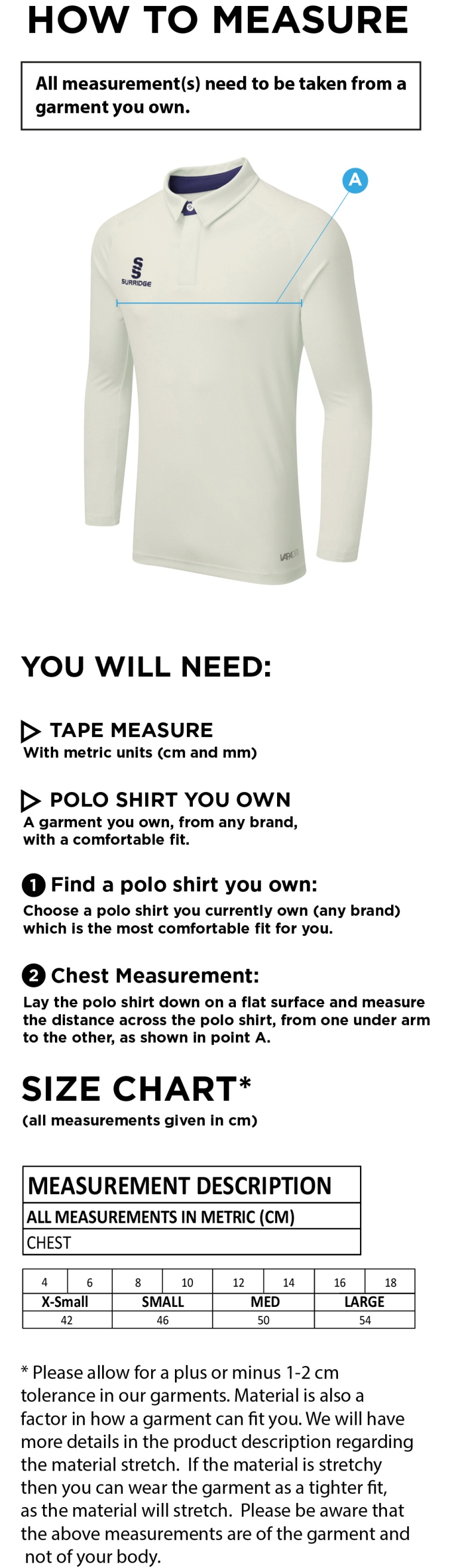 HOUGHTON MAIN CC DUAL LONG SLEEVE CRICKET SHIRT (WOMENS)-Ivory - Size Guide