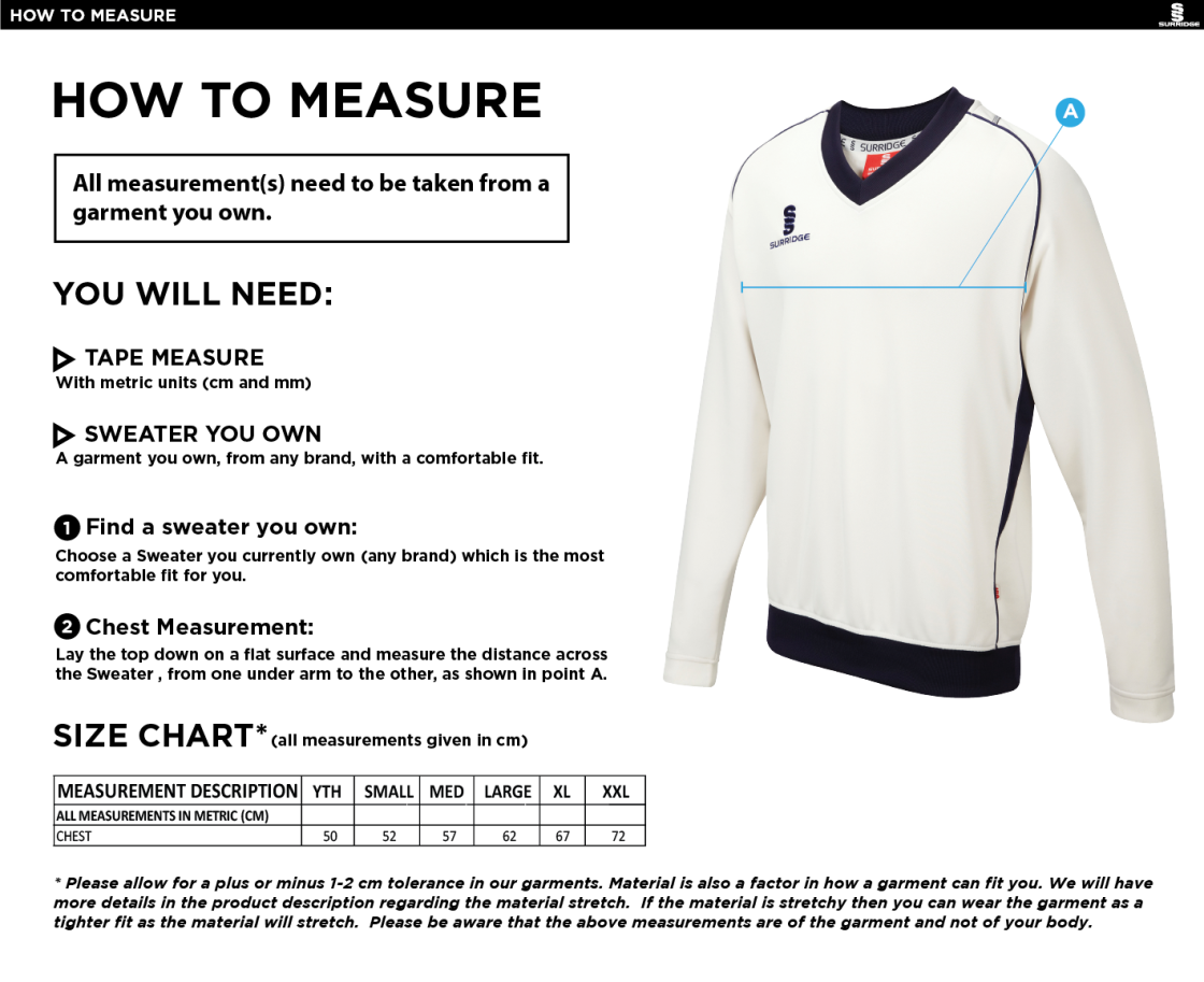 Houghton Main CC - Long Sleeved Sweater - Size Guide
