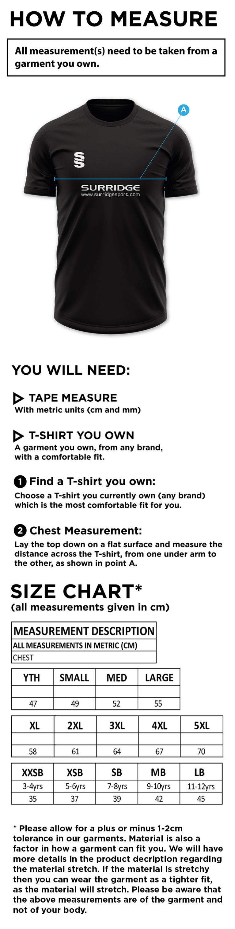 Houghton Main CC - Blade Training Tee - Size Guide