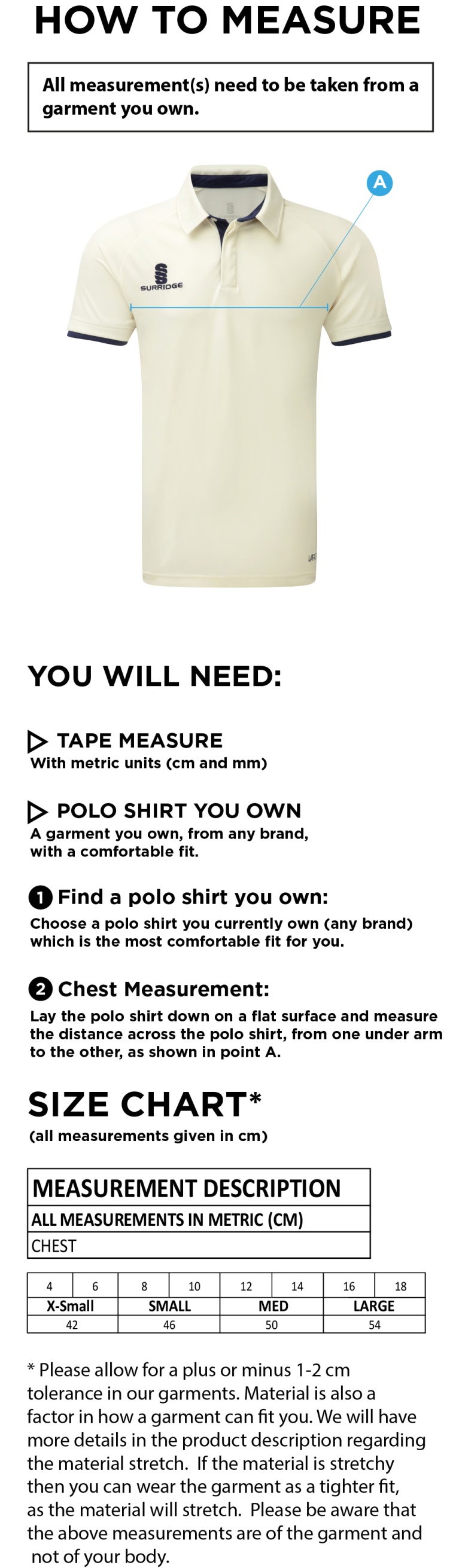 HOUGHTON MAIN CC Dual Cricket Shirt Short Sleeve Womens - Size Guide