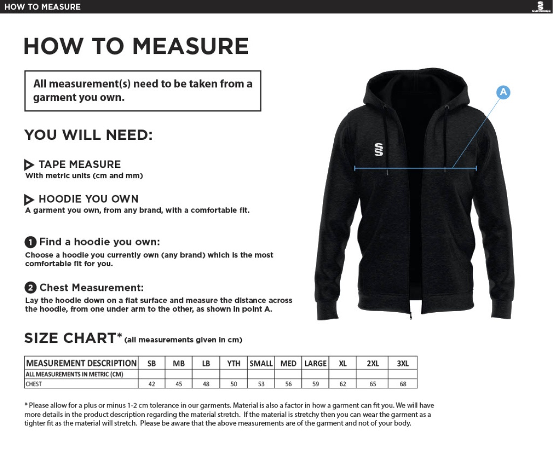 Houghton Main CC - Dual Full Zip Hoody - Black - Size Guide