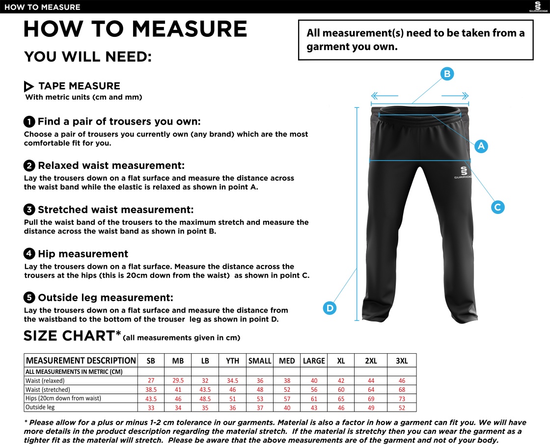 Houghton Main CC - Tracksuit Pant - Size Guide